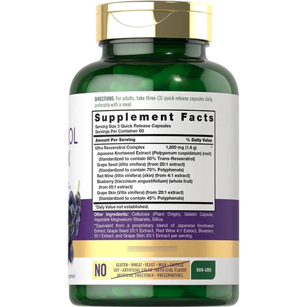 Carlyle Resveratrol Complex 1800 Mg 180 Caps Sin Sabor 2