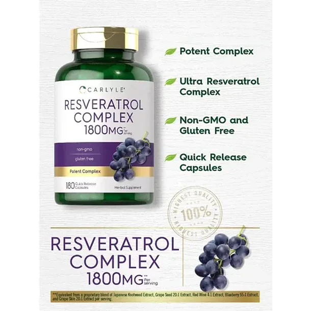 Carlyle Resveratrol Complex 1800 Mg 180 Caps Sin Sabor 3