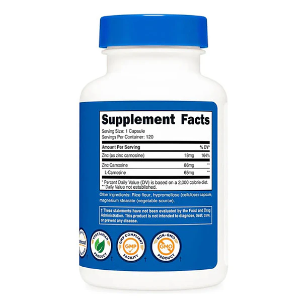 Nutricost - Carnosina De Zinc 86 Mg 120 Cápsulas Sin Sabor 2
