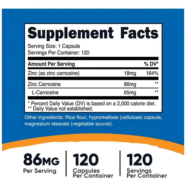 Nutricost - Carnosina De Zinc 86 Mg 120 Cápsulas Sin Sabor 3