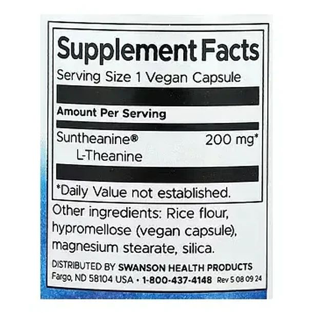 Swanson - Suntheanine L-teanina 200mg 60 Cápsulas Sin Sabor 2