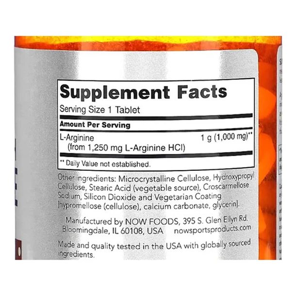 Now Foods L-arginina De Doble Potencia 1000mg 180 Tabs Sabor Sin Sabor 2