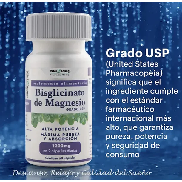 Bisglicinato De Magnesio Grado Usp 1200 Mg Vital & Young 60 Cápsulas 2