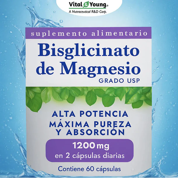Bisglicinato De Magnesio Grado Usp 1200 Mg Vital & Young 60 Cápsulas 3