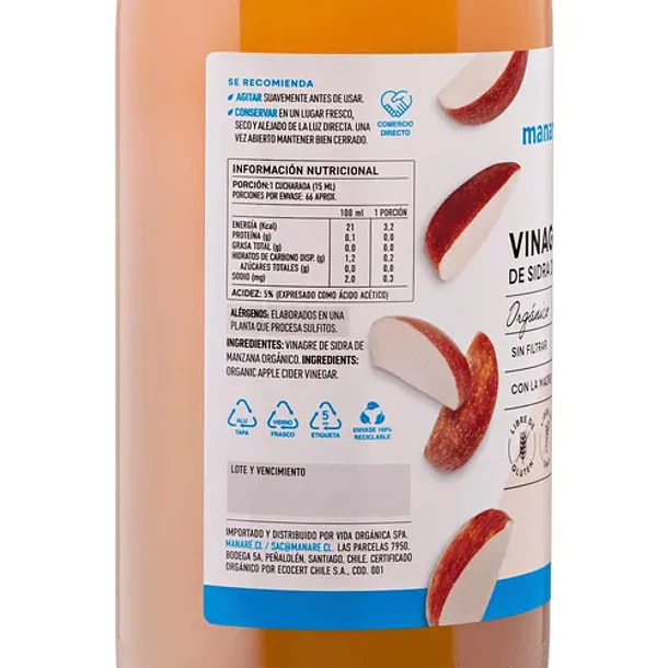 Manare - Vinagres De Manzana Orgánico 1 Lts -pack 2 Unidades 2