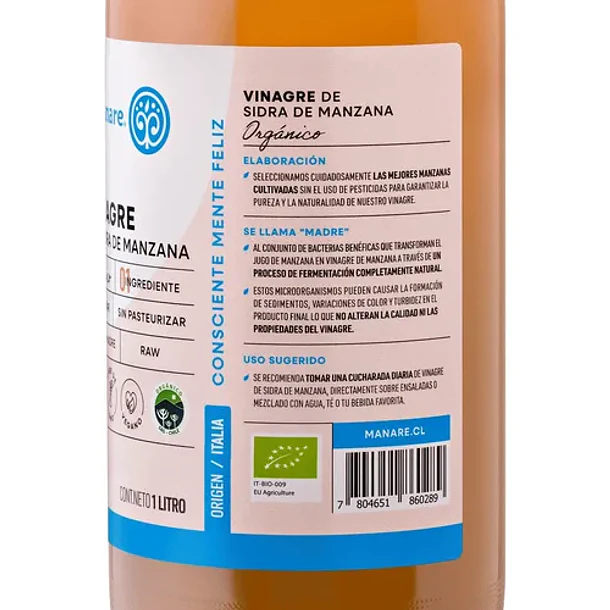 Manare - Vinagres De Manzana Orgánico 1 Lts -pack 2 Unidades 3