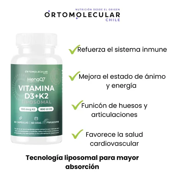 Vitamina D3 + K2 Menaq7 Liposomal 60 Capsulas Salud Osea Y Cardiovascular Ortomolecular Sin Sabor 3