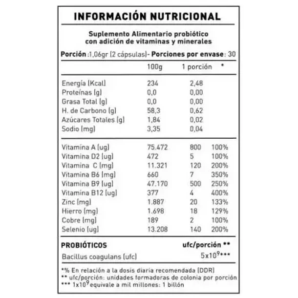 Nup -probiotico Defensas + Vitaminas Y Minerales - 60 Caps N/a 2