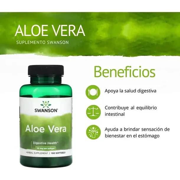 Suplemento Para La Digestión Aloe Vera Swanson 25mg 100 Cap Softgels 2