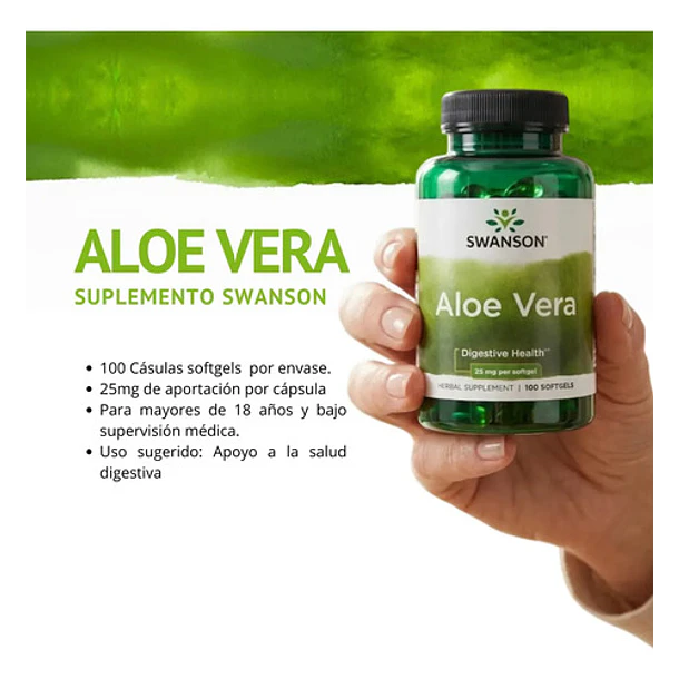 Suplemento Para La Digestión Aloe Vera Swanson 25mg 100 Cap Softgels 3