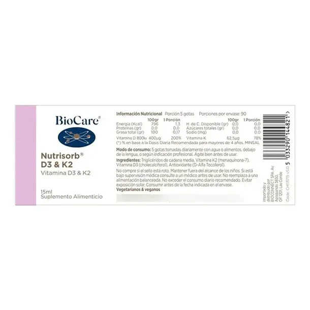 Biocare - Vitamina D3 + K2 15ml (sistema Inmune) N/a 3