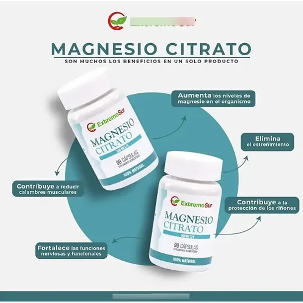 Extremo Sur - Magnesio Citrato 100% Natural 500mg. 90caps Sin Sabor 2