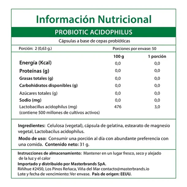 Nature's Truth - Probioticos Acidophilus 100 Capsulas - Sin Sabor 2