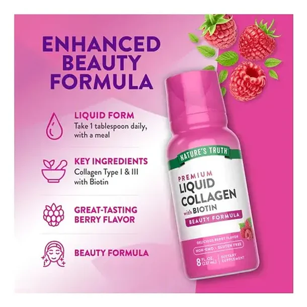 Nature's Truth - Colágeno Líquido Biotina + Vitamina C 237ml Bayas 6