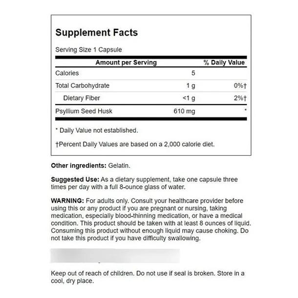 Swanson - Psyllium Husks 610mg 300 Capsulas Sin Sabor 2
