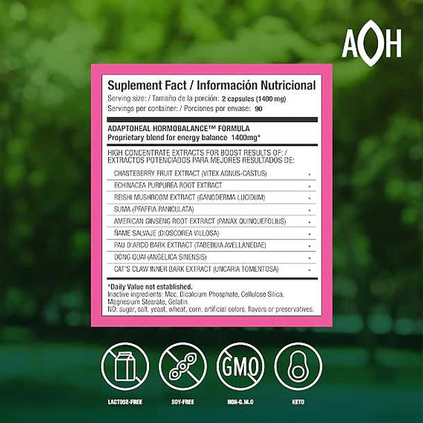 Adaptoheal- Hormobalance 180capsulas apoyo y  equilibrio hormonal femenino 2