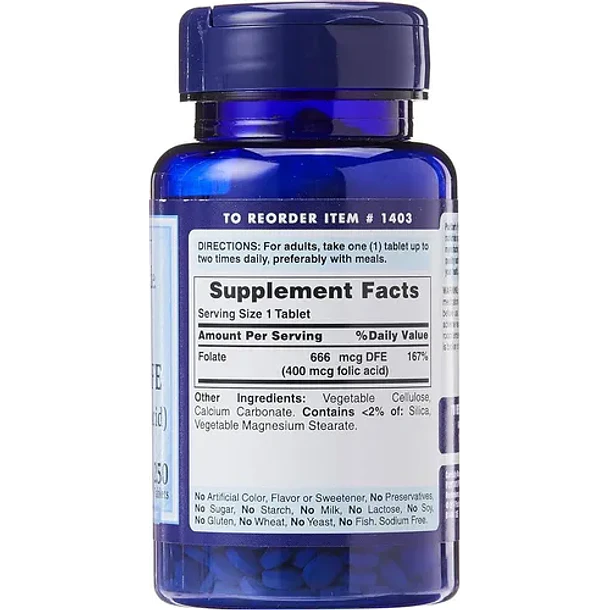 Puritans Pride- Folato Acido Folico 400mcg 250 Tabletas Ninguno 4