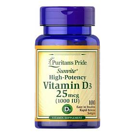 Puritan's Pride - Vitamina D3 25mcg 1000 Iu 100 Cáps Blandas N/a
