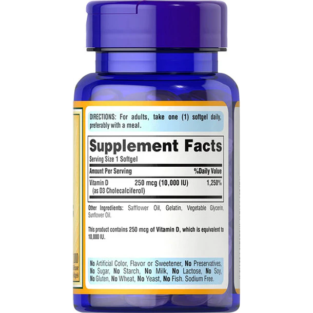 Puritan's Pride - Vitamina D3 250 Mcg 100 Cápsulas Blandas N/a 2