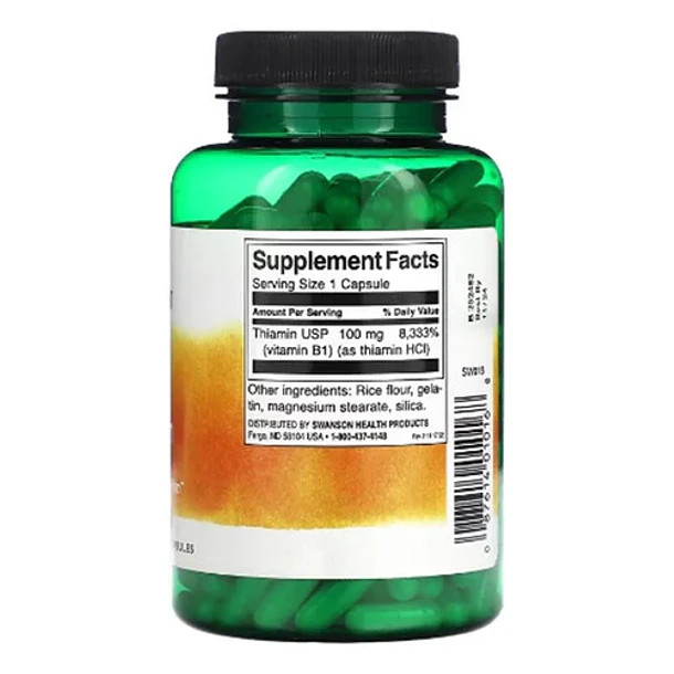 Swanson B1 Tiamina 100mg 250caps Sabor Sin Sabor 7