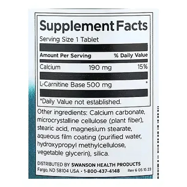 Swanson - L-carnitina 500mg 100 Capsulas N/a 2
