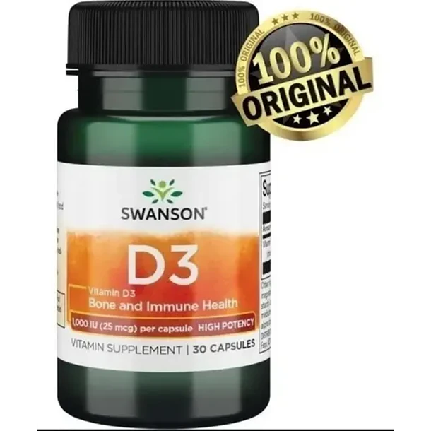 Vitamina D3, 1000 Ui, 25 Mcg, 30 Cápsulas, Alta Potencia, Swanson Usa, Sabor Sin Sabor 1