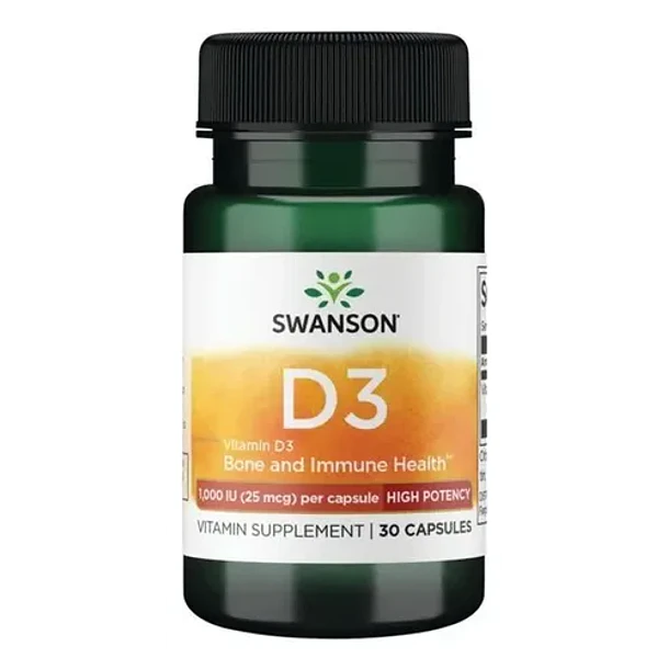 Vitamina D3, 1000 Ui, 25 Mcg, 30 Cápsulas, Alta Potencia, Swanson Usa, Sabor Sin Sabor 3