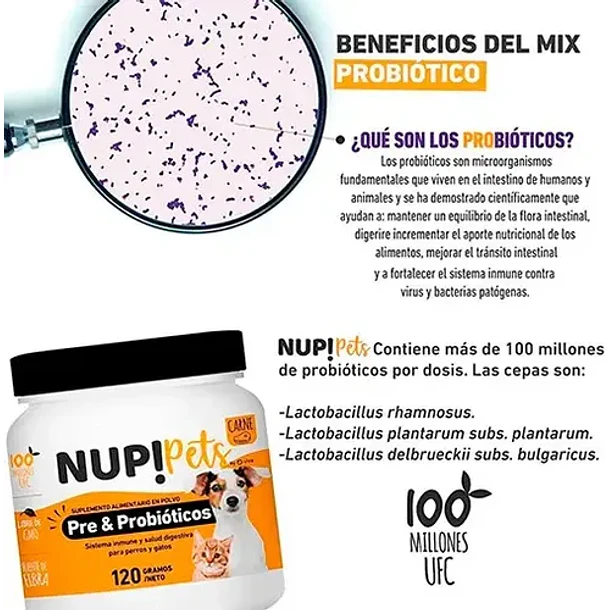 Nup! Pets Suplemento Pre & Probióticos Perro Y Gato Sabor Carne 2