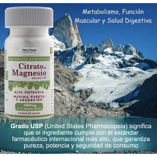 Citrato De Magnesio Grado Usp 1200 Mg Vital & Young Sin Sabor 2