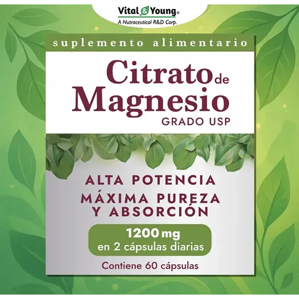 Citrato De Magnesio Grado Usp 1200 Mg Vital & Young Sin Sabor 3