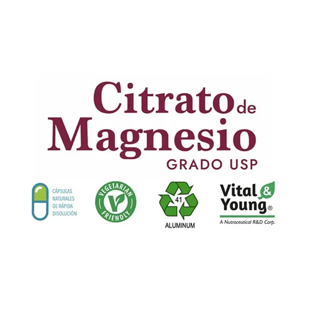 Citrato De Magnesio Grado Usp 1200 Mg Vital & Young Sin Sabor 6
