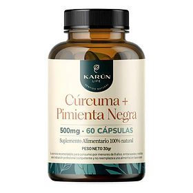 Karun Life - Curcuma + Pimienta 60 Cápsulas 500 Mg Sin Sabor