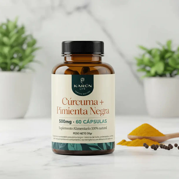 Karun Life - Curcuma + Pimienta 60 Cápsulas 500 Mg Sin Sabor 3