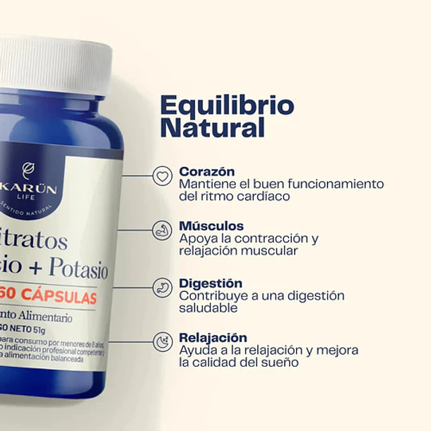 Citrato De Magnesio Y Potasio 60 Cápsulas Karun Life Suplemento Mineral Sin Sabor 3