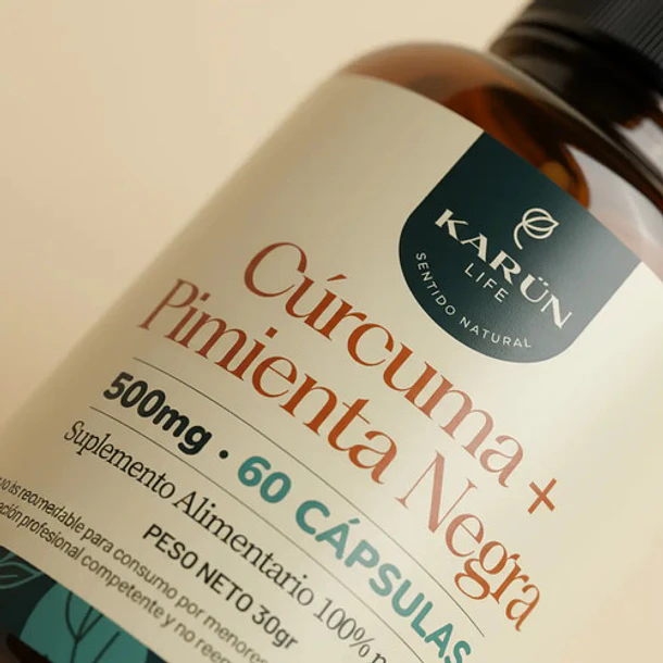 Karun Life - Curcuma + Pimienta 60 Cápsulas 500 Mg Sin Sabor 5