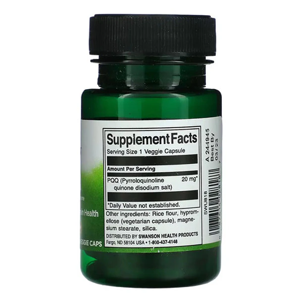 Pqq 20 Mg Energy 30 Cápsulas Vegetales Swanson Sin Sabor 3