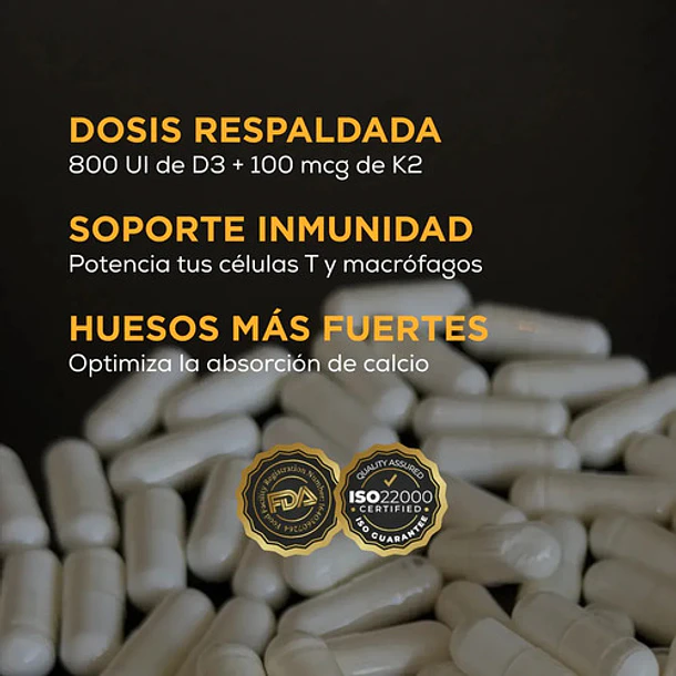 Strive- Vitamina D3 + K2 60capsulas Sin Sabor 3