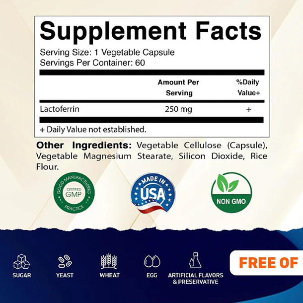 Vitamatic - Lactoferrina 250mg 60 Cápsulas Sin Sabor 3