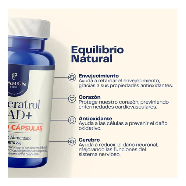 Karun Life- Resveratrol Nad+ 910mg 60 Cápsulas  4