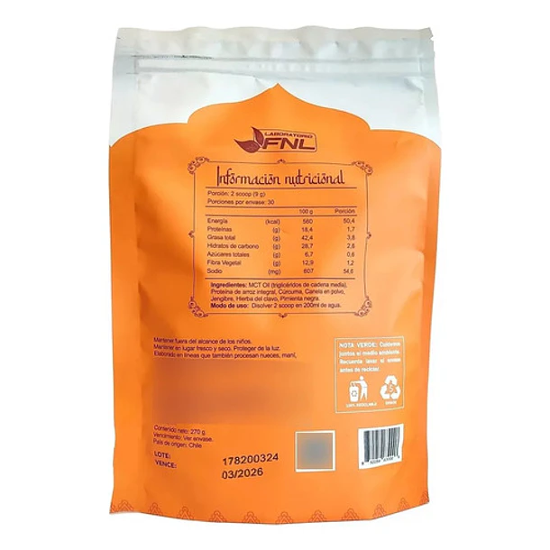 FNL- Golden Milk (leche Dorada) 270g 30 Porciones. 2