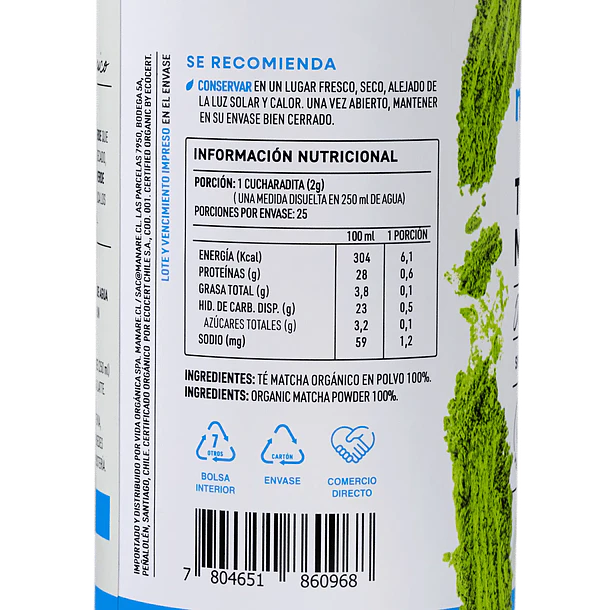 Manare- Té Matcha En Polvo Orgánico 50 Gramos 2