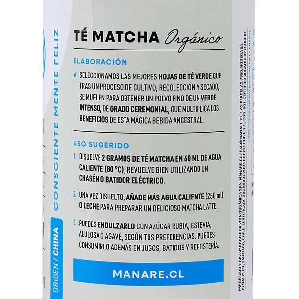 Manare- Té Matcha En Polvo Orgánico 50 Gramos 3