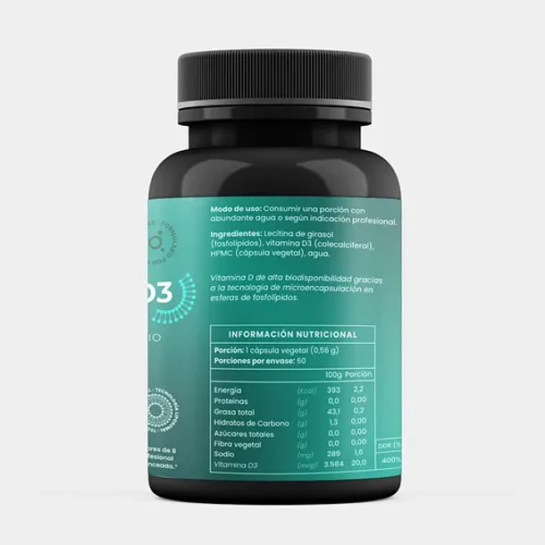 Vitamina D3 Liposomal 800ui 60 Capsulas Vegana Biodisponibilidad Ortomolecular Sin Sabor 2