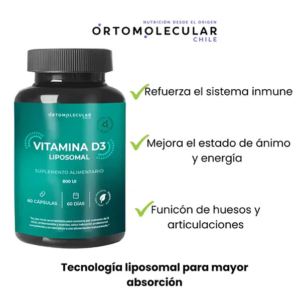 Vitamina D3 Liposomal 800ui 60 Capsulas Vegana Biodisponibilidad Ortomolecular Sin Sabor 3