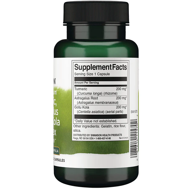 Swanson- Complejo Cúrcuma, Astrágalo Y Gotu Kola 60 Capsulas 2