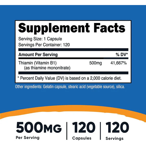 Potente Vitam B1 500 M G Nutricost 120 Tablet Sin Sabor 6