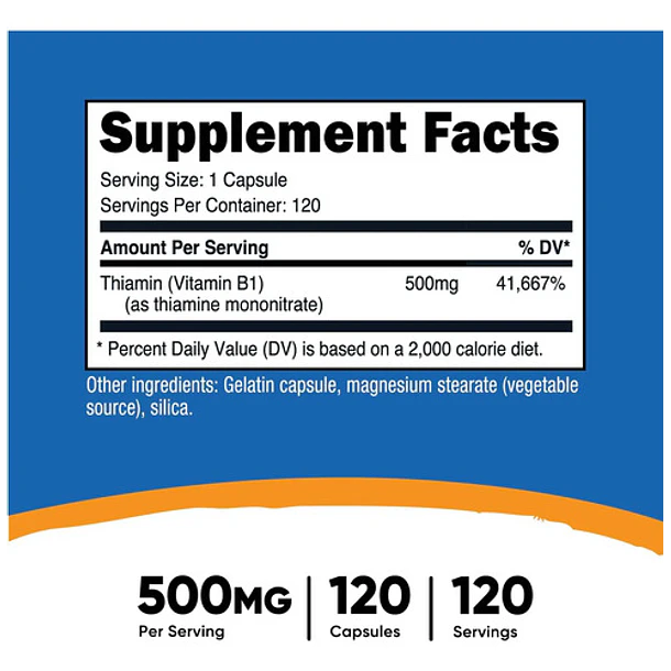 Nutricost - Vitamina B1 Tiamina 500mg 120 Caps N/a 4