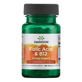 Swanson- Ácido Fólico Y Vitamina B12 30capsulas Sin Sabor
