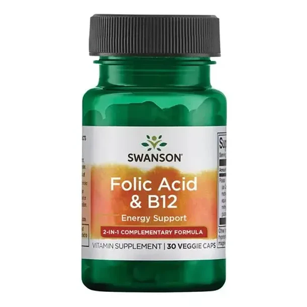 Swanson- Ácido Fólico Y Vitamina B12 30capsulas Sin Sabor 1