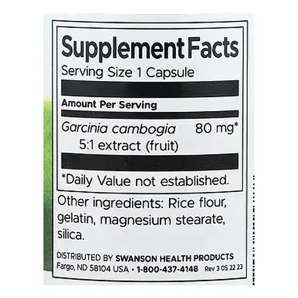 Swanson - Garcinia Cambogia Extracto 5:1 80mg 60 Cápsulas N/d 2